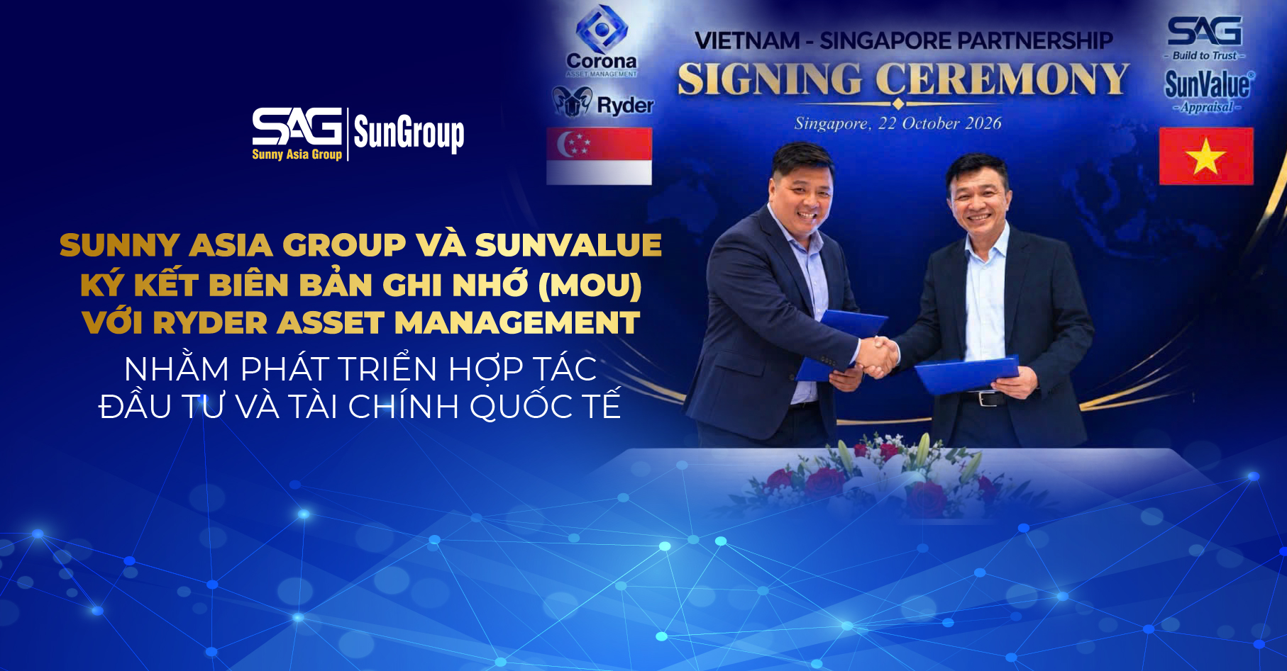 Sunny Asia Group và SunValue ký kết Biên bản ghi nhớ (MOU) với Ryder Asset Management nhằm phát triển hợp tác đầu tư và tài chính quốc tế